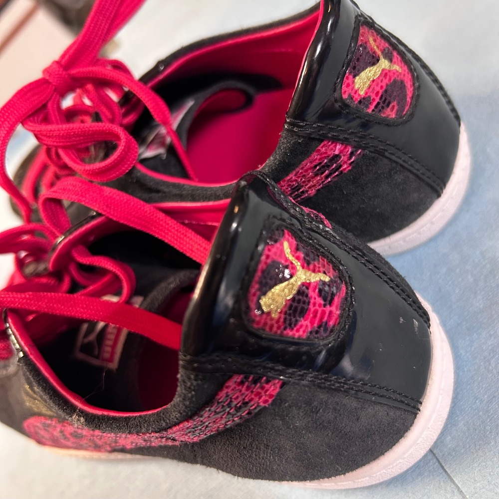 Puma Glyde TC Animal Black Pink Leopard Print Sneakers Patent Toe Cap Womens 6